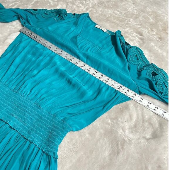 Ramy Brook Starling Dress Women's Small Teal Embellished-Sleeve Mini Smocked - Picture 8 of 13